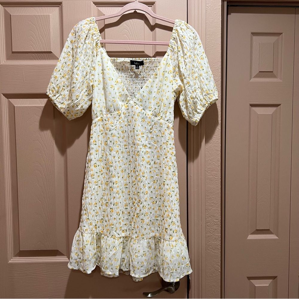 Lulus Flirtatious Fit White Floral Print Puff Sleeve Mini Dress - Picture 2 of 9
